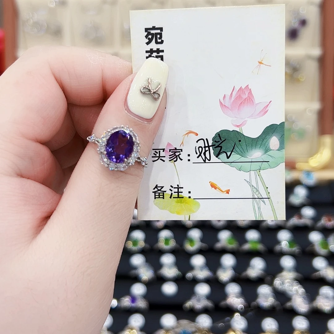 时***甜蛇纹石玉银S925镶嵌戒指