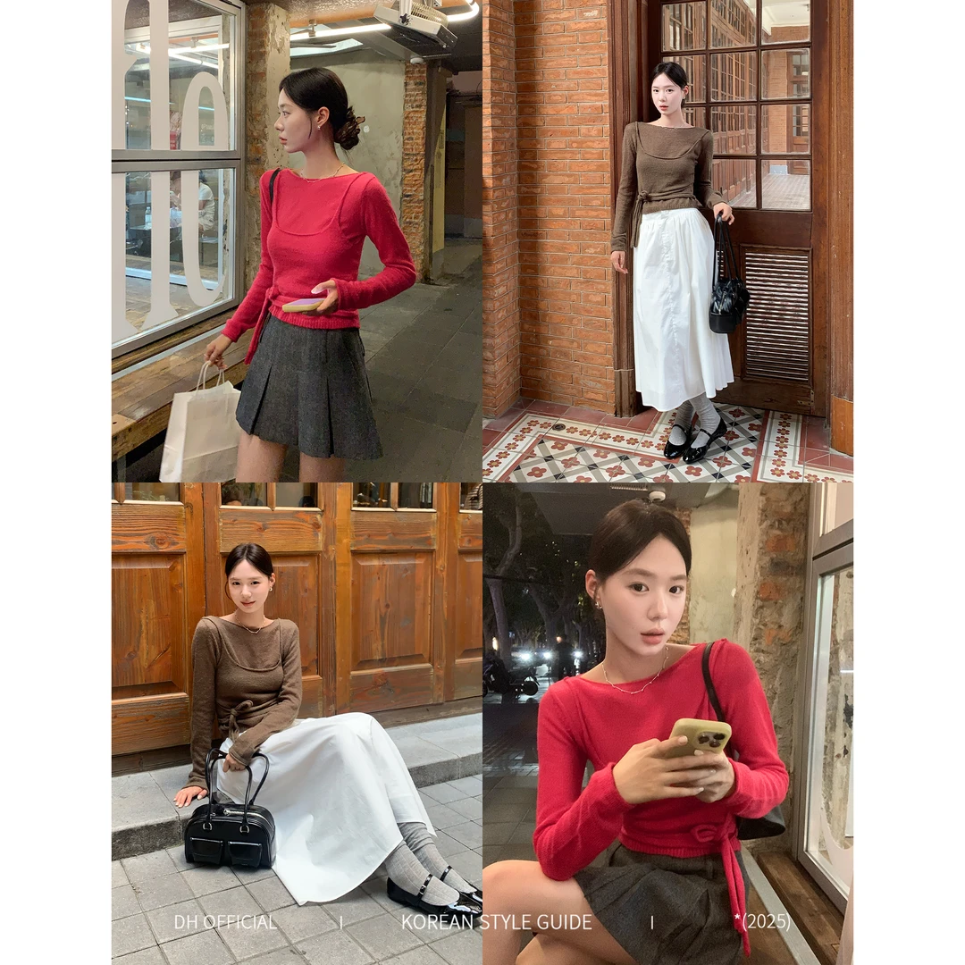 DH OFFICIAL 大花【咖啡玫瑰 wooly】韩系时髦吊带背心软糯毛织套装