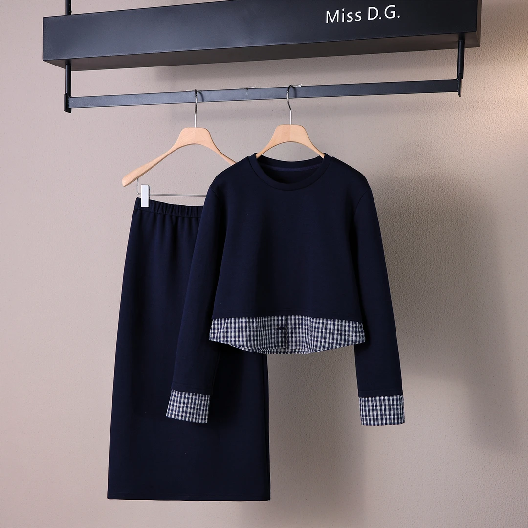 MissD.G.假两件卫衣套装女2025秋新款长袖上衣半裙两件套MX-J258