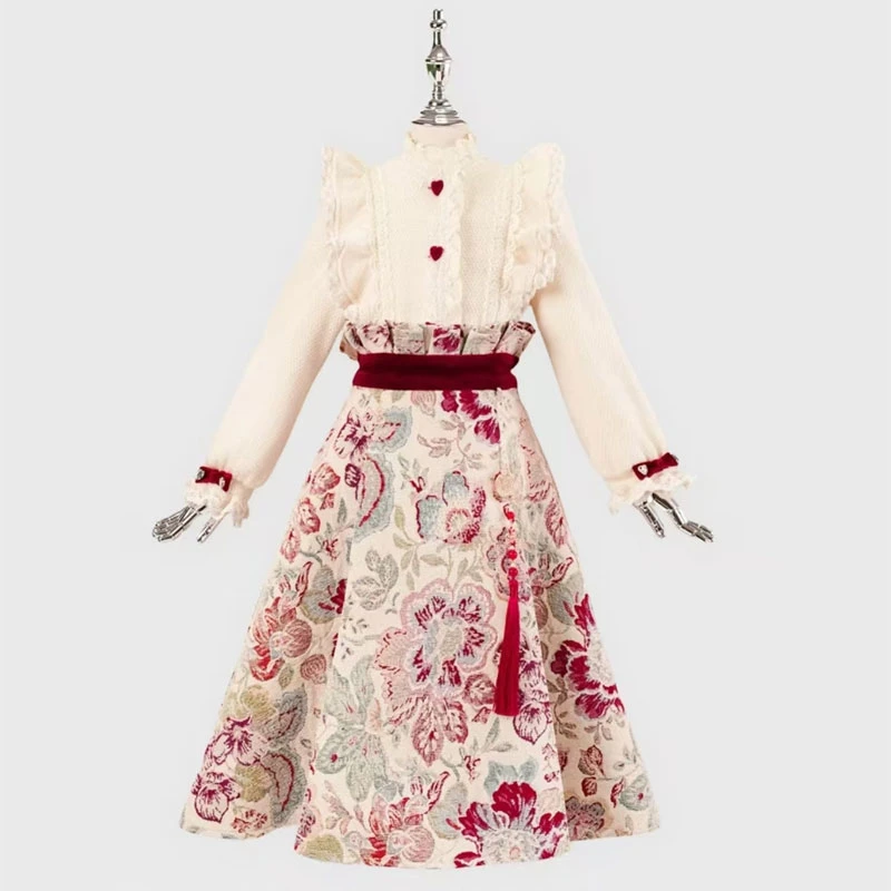 女童2025春新中式新款洋气儿童套装衬衫碎花半身裙套装1162