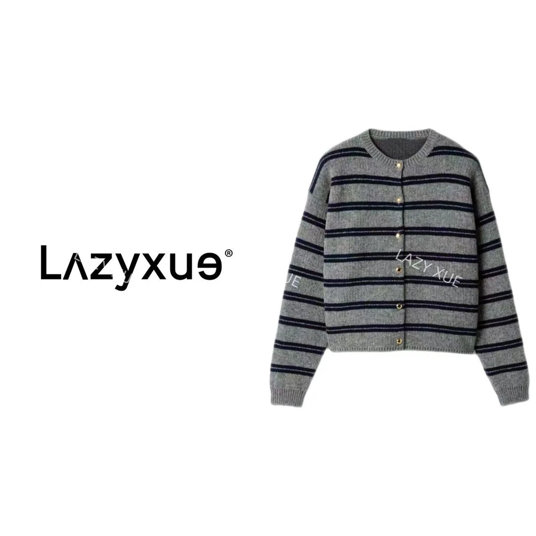 LAZYXUE薛懒懒"M1U"羊毛羊绒混纺法式圆领撞色条纹针织开衫 26028