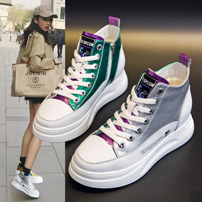 内增高6cm厚底鸳鸯高帮小白鞋女ins韩版高级感休闲鞋2025秋季爆款