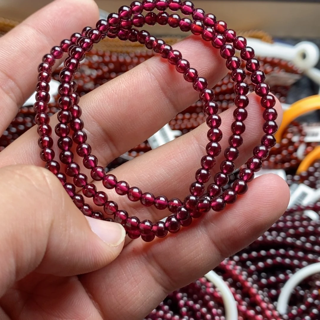石榴石未镶嵌手链4mm天花板酒红色