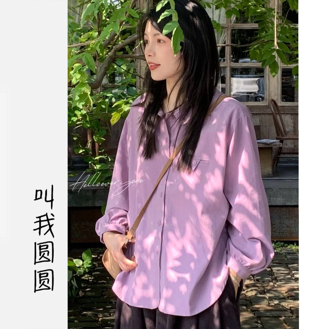 圆圆 【恰个生吐司】休闲纯色百搭小设计宽松口袋设计衬衣 YY 5918