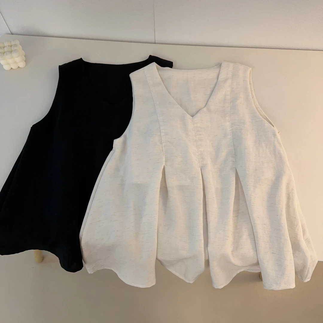 【质感无袖衫】通勤风 气质夏季法式精致小衫莱赛尔+麻宽松背心上衣