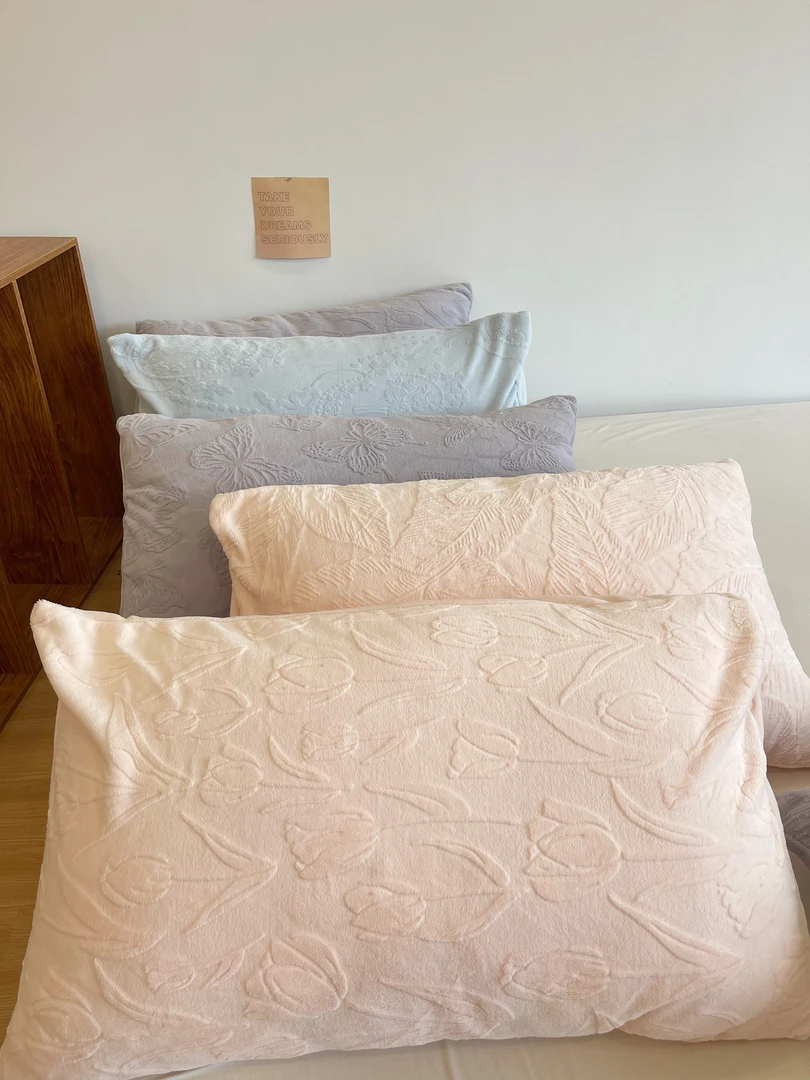 冬季210g牛奶绒枕套雕花纯色枕套 学生 简约 加厚 家用