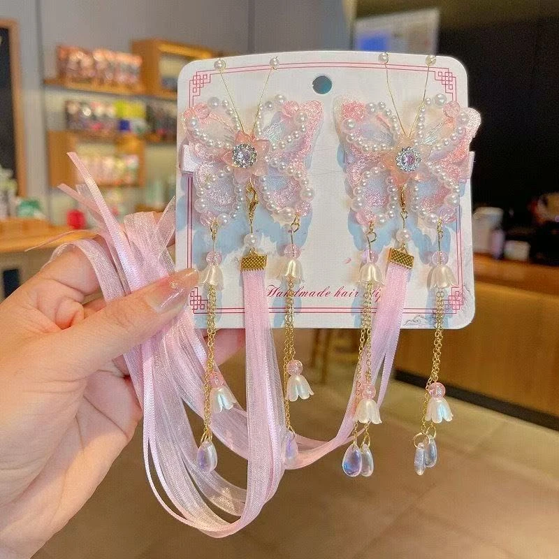 宝宝国风发饰古代新中式流苏汉服头饰女儿童发夹古装编发公主飘带