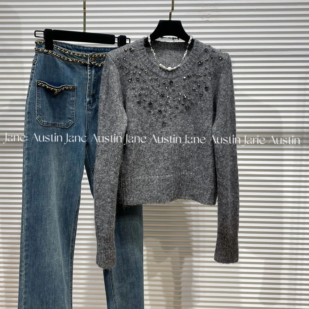 Jane Austin •（可可）轻奢重工设计师百搭显瘦款长袖毛衣上衣女