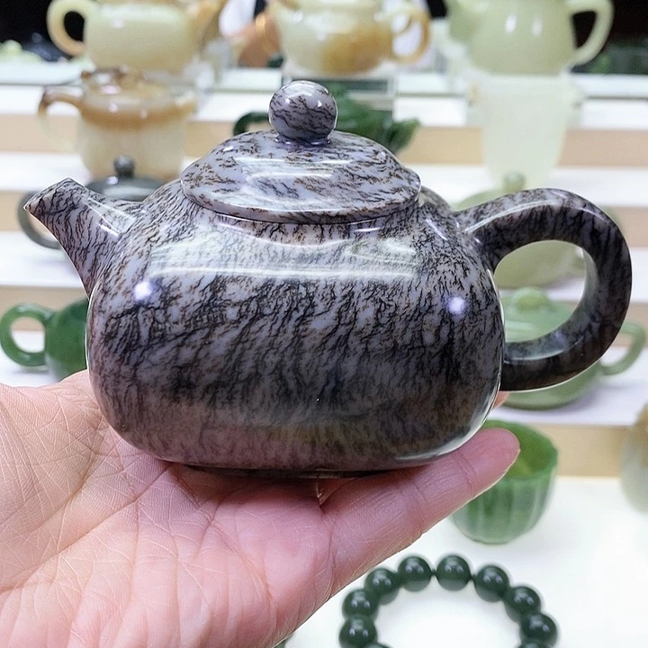 和田玉未镶嵌挂件茶壶240ml