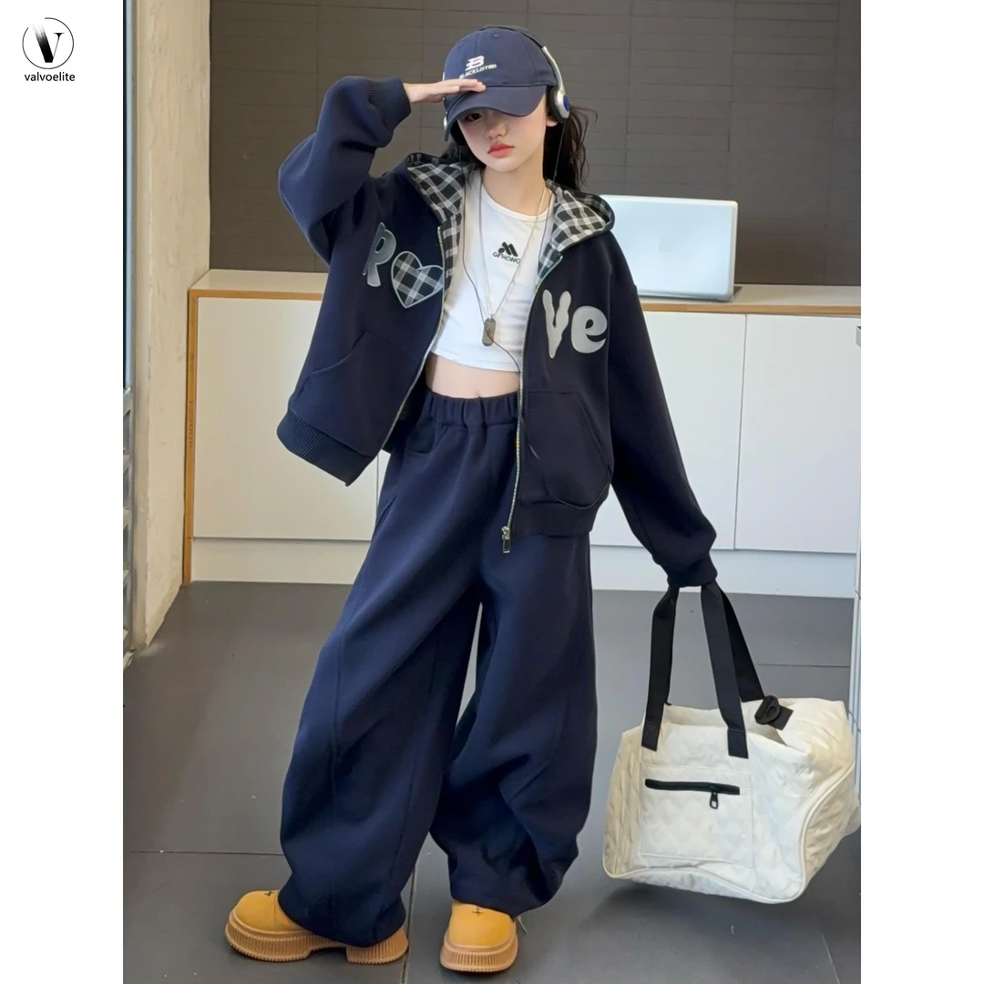 VALVOELITE女童运动套装春秋款2025新款时髦中大童洋气衣服两件套