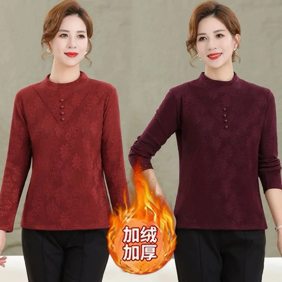 【大码加绒女装】国风大码加绒圆领妈妈装