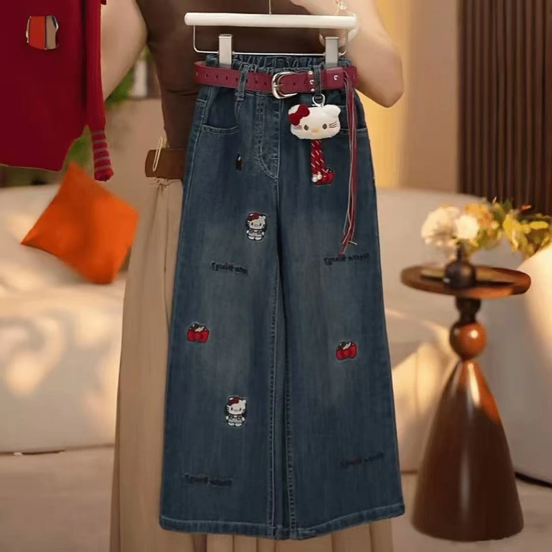 女童牛仔裤秋装2025新款儿童春秋款裤子中大童小女孩直筒阔腿裤