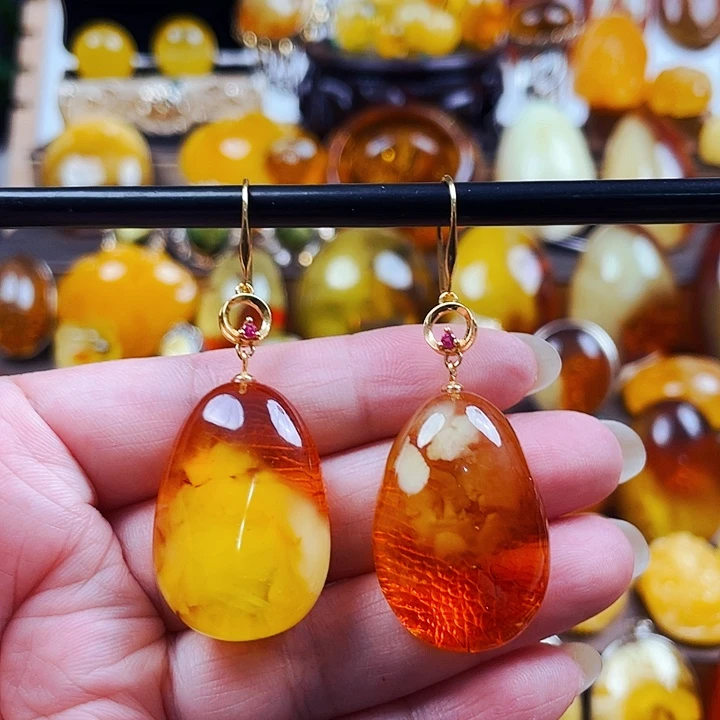 银S925镶嵌颈饰琥珀耳环