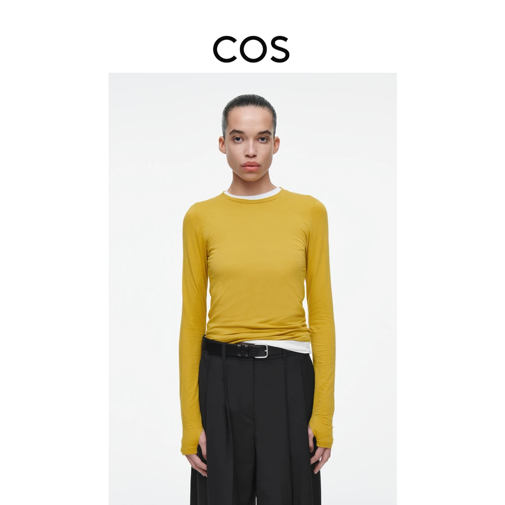 COS女装 修身版型圆领长袖指孔打底衫2025春季新品1028327036