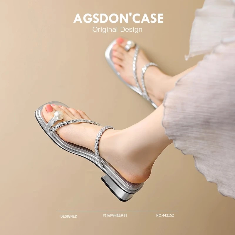 奥古狮登银色凉鞋女2025新款夏季爆款平底时尚配裙子气质凉拖H