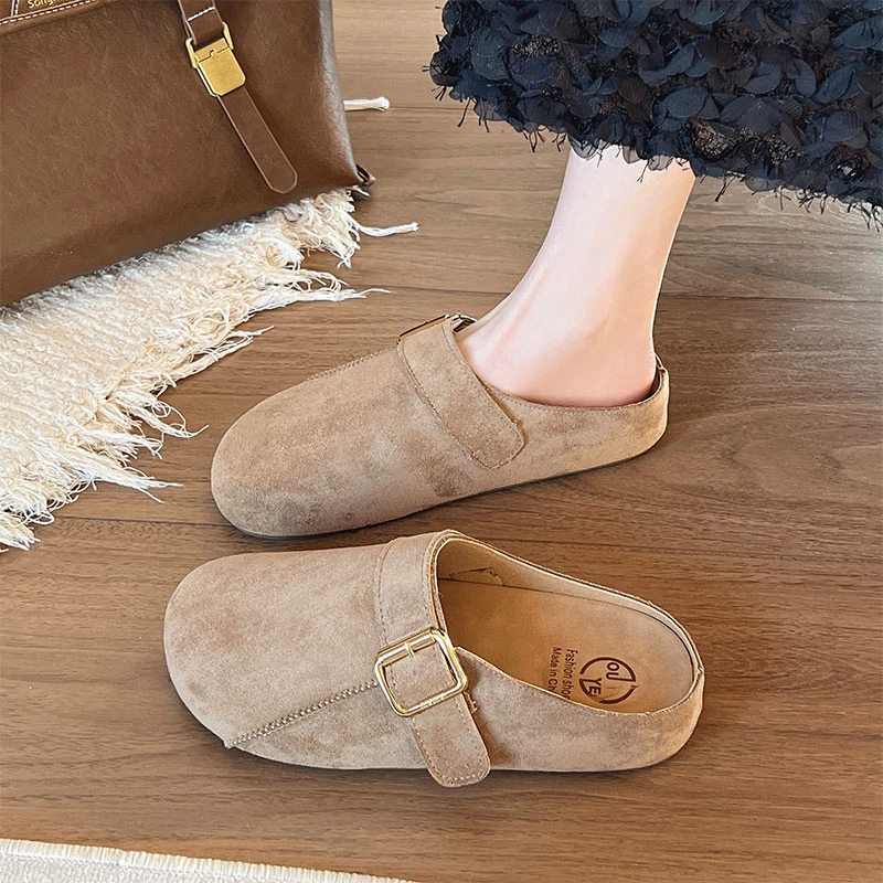 复古百搭厚底勃肯拖鞋女2025春季新款一脚蹬懒人鞋包头半拖鞋单鞋