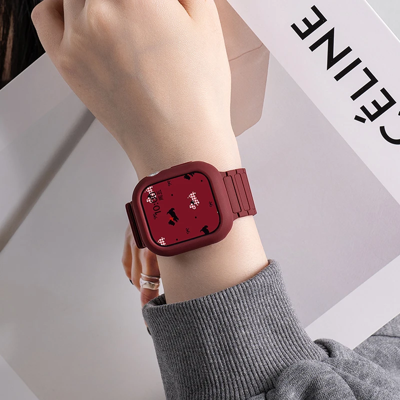 适用苹果手表S10表带iWatchs9s8硅胶表带applewatch7工装磁吸夏天