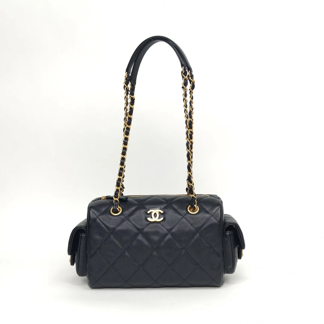 99新 Chanel/香奈儿 【黑黑】 黑色 金扣 25K黑金保龄球 小号