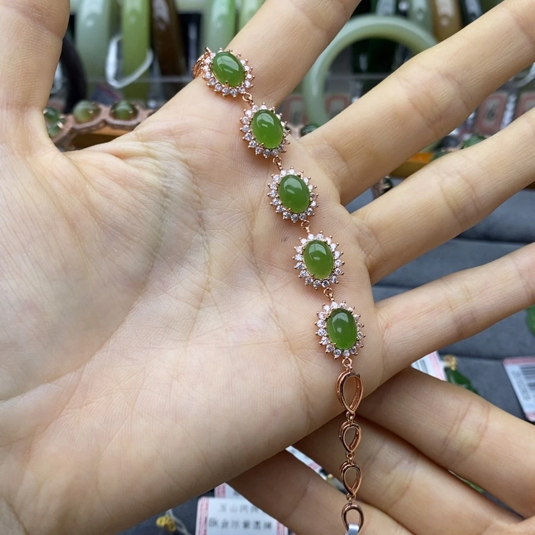 沙***泉和田玉银S925镶嵌手链