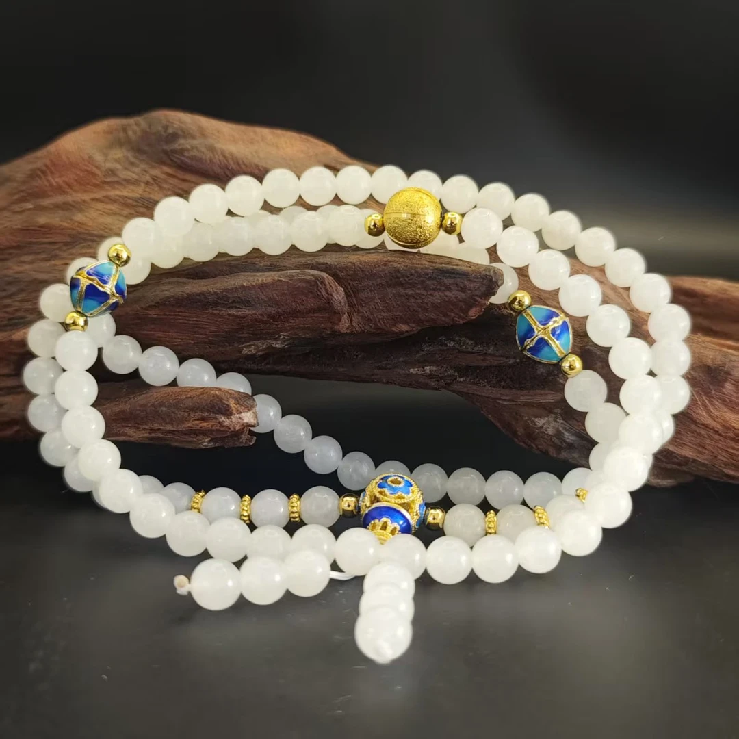 Q和田玉冰羊脂圆珠项链（卡7）1031