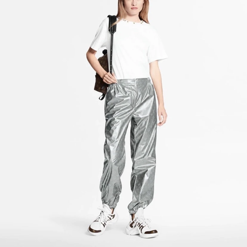 全新未使用 LouisVuitton/路易威登 3962/银色满印运动裤/36码