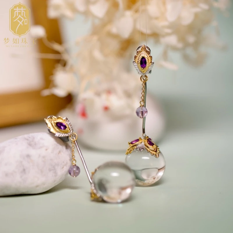 一岁景·银镶水晶圆珠耳坠SY新中式独特圆珠设计穿旗袍耳坠古风