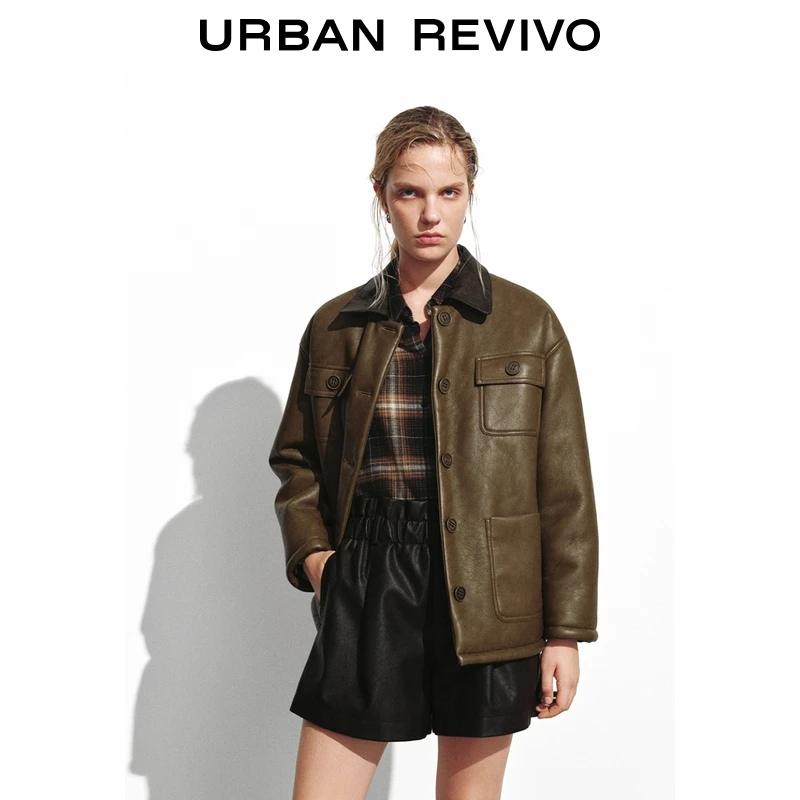 UR2025冬季新款女装琥珀流光拼接翻领外套UYL150060+