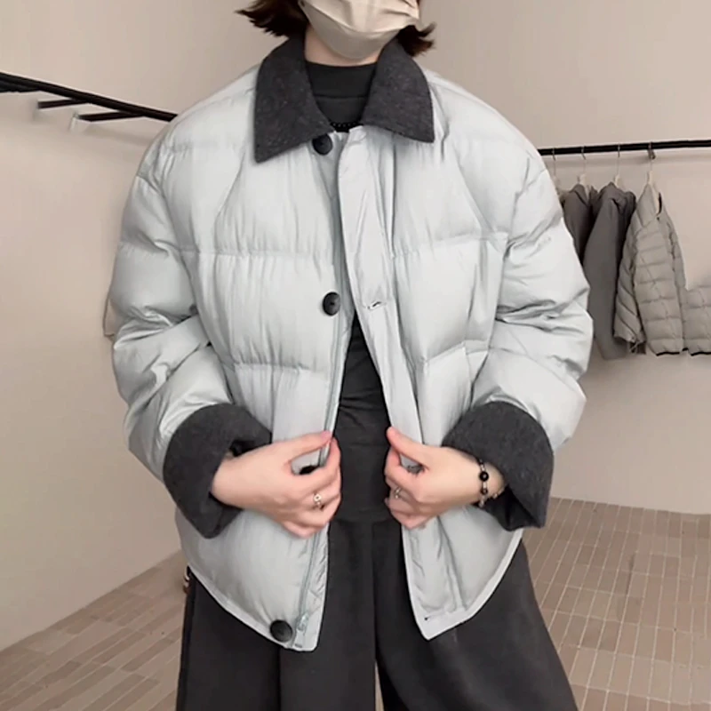 2025冬季新款设计感撞色棉服女韩系简约气质通勤百搭保暖棉衣外套