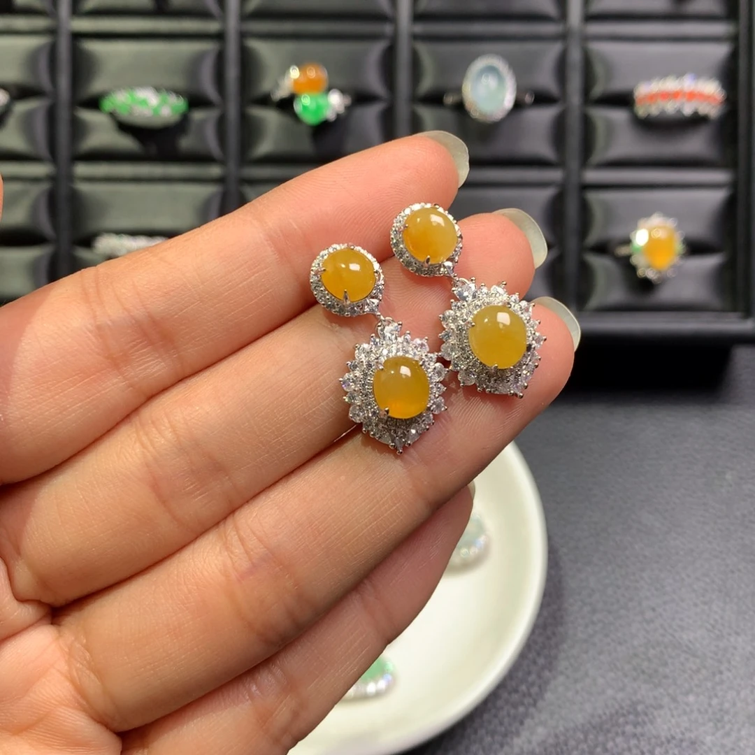 翡翠银S925镶嵌耳饰