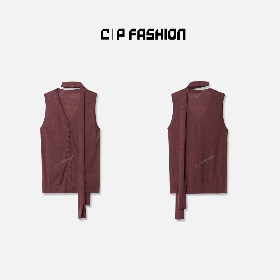 Chlisdinacoco丨“緈致兲洸”简约纯色毛织无袖开衫C73017MY243