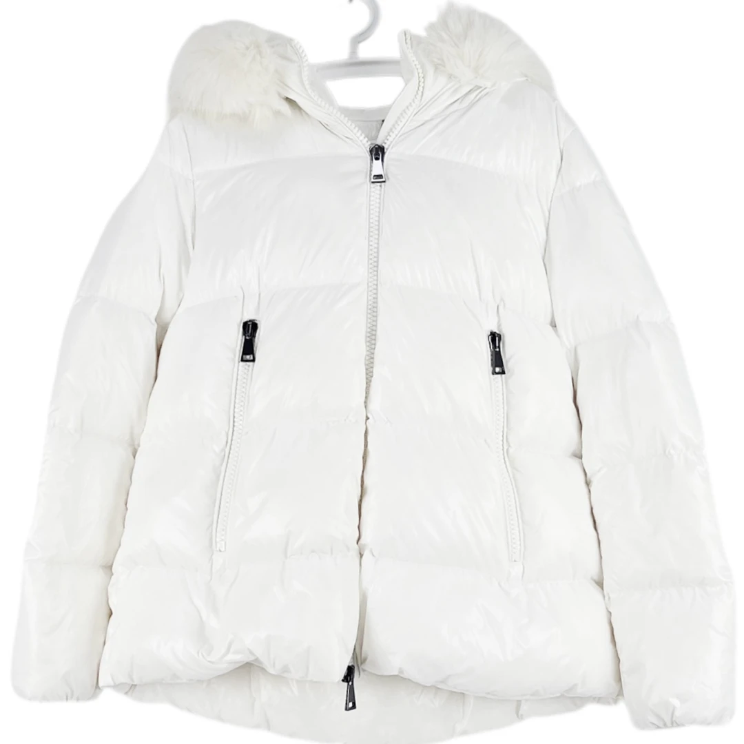99新 MONCLER 2码 MONCLER蒙口 白色毛领短款羽绒服 99新 lm3345