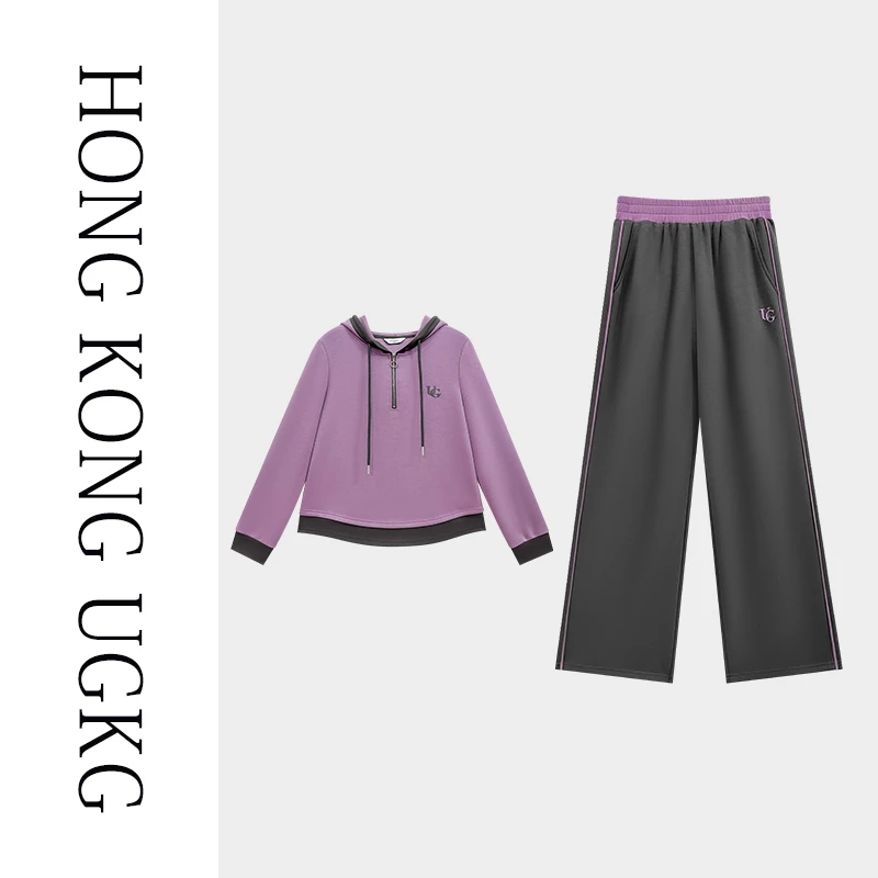 香港UGKG-2025紫色连帽休闲运动套装春秋中老年女装73232ZH050