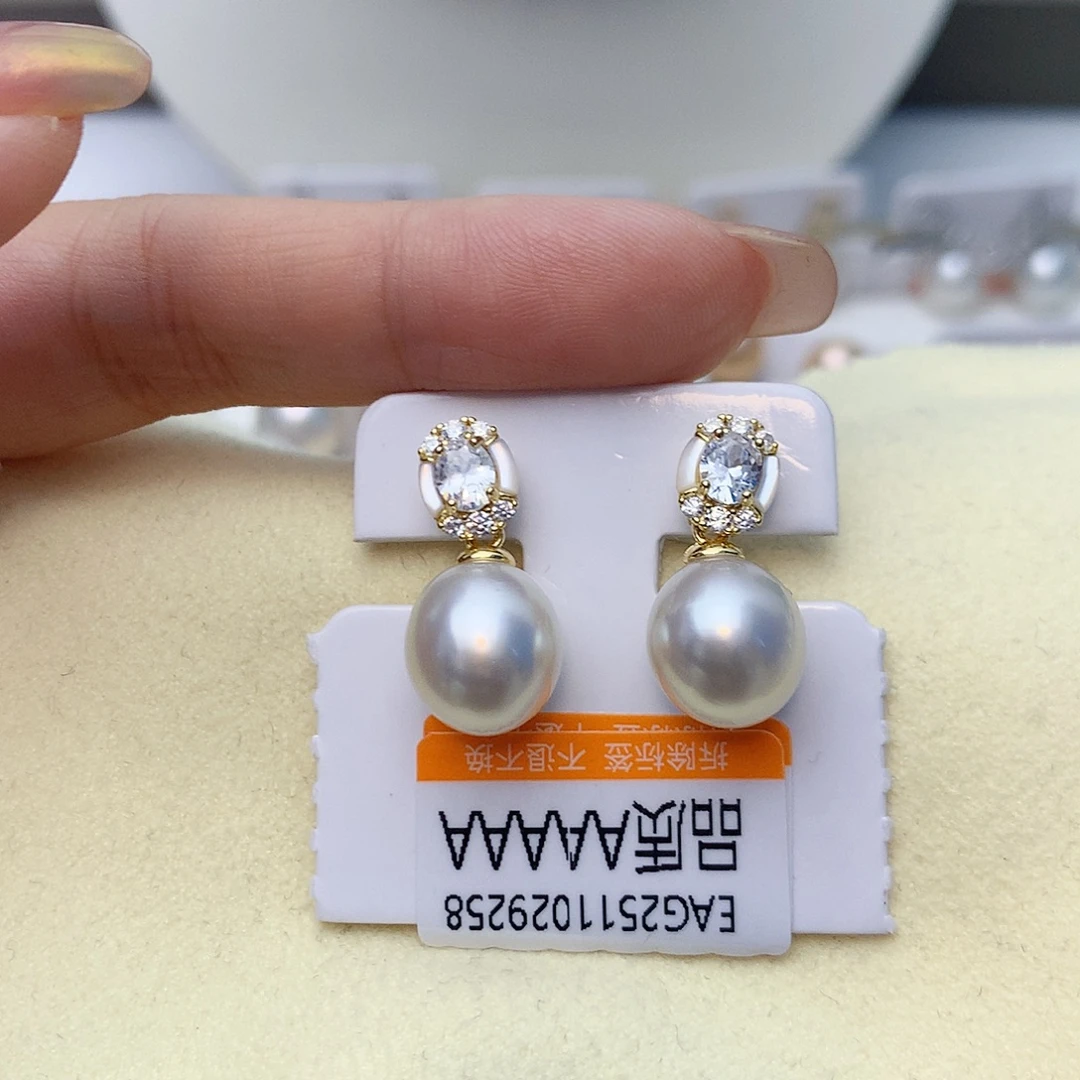 海水珍珠银S925镶嵌耳饰W50