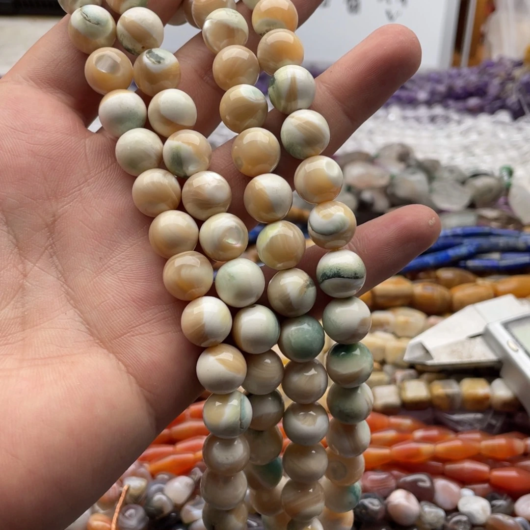 玛瑙/玉髓合金珠宝半成品一条装卡11+mm翡翠螺圆珠