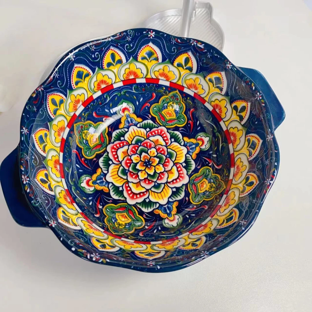 【盛世牡丹双耳浮雕9.5英寸大汤碗】釉下彩复古高颜值家用陶瓷