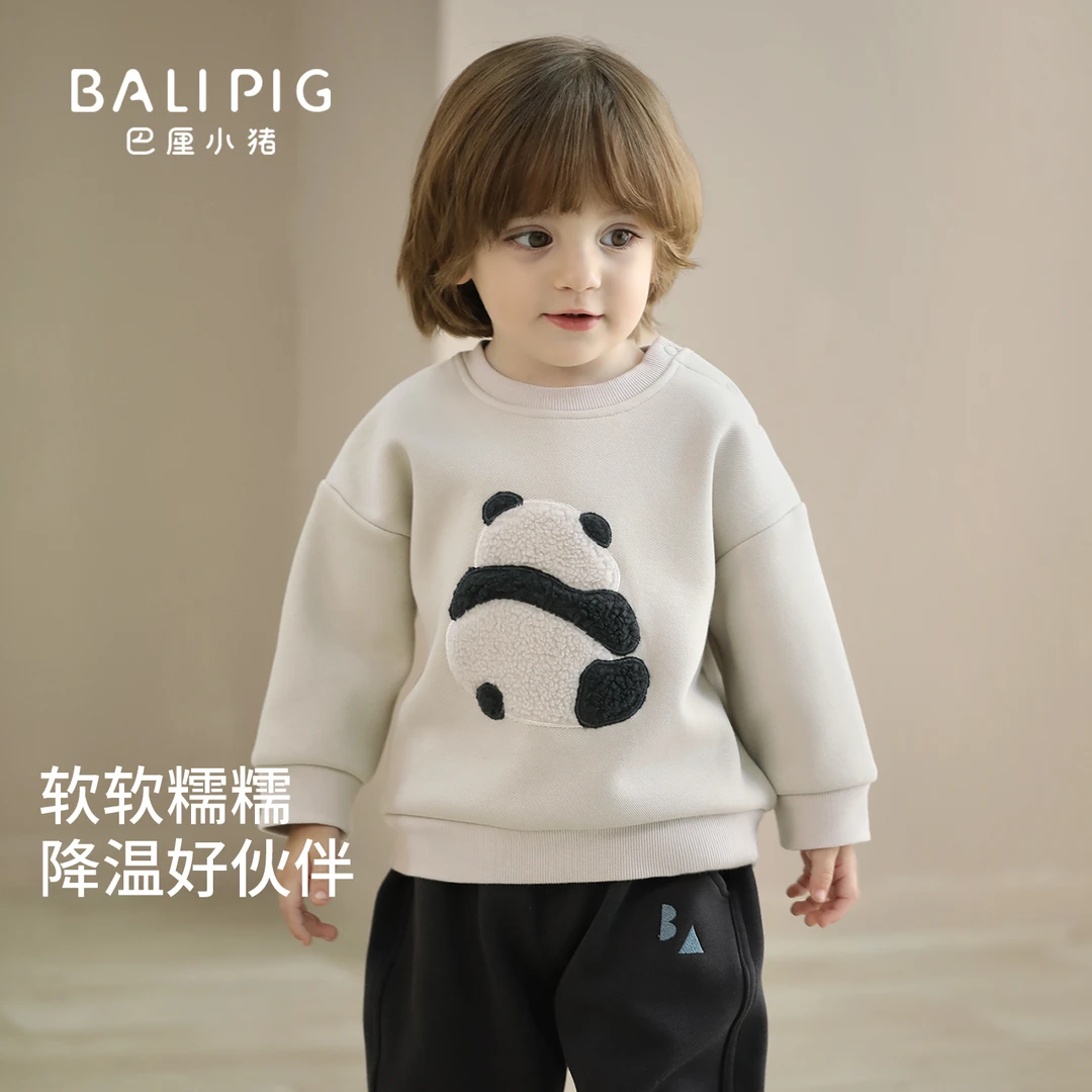 男童加绒保暖卫衣秋冬女童加厚上衣婴幼儿童衣服超萌可爱宝宝冬装