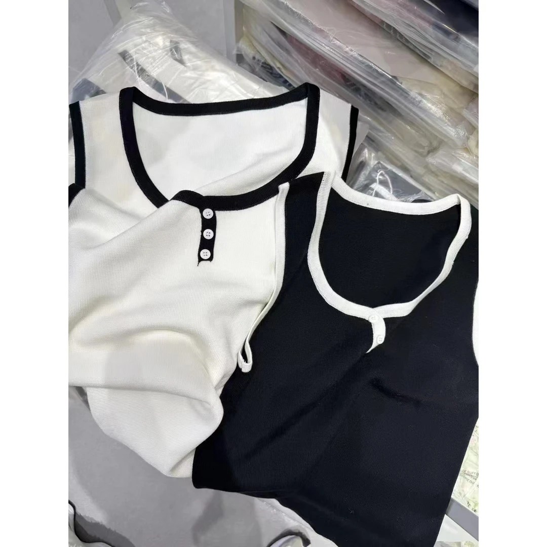 韩版2025春季新款极简风休闲百搭撞色圆领内搭吊带背心女