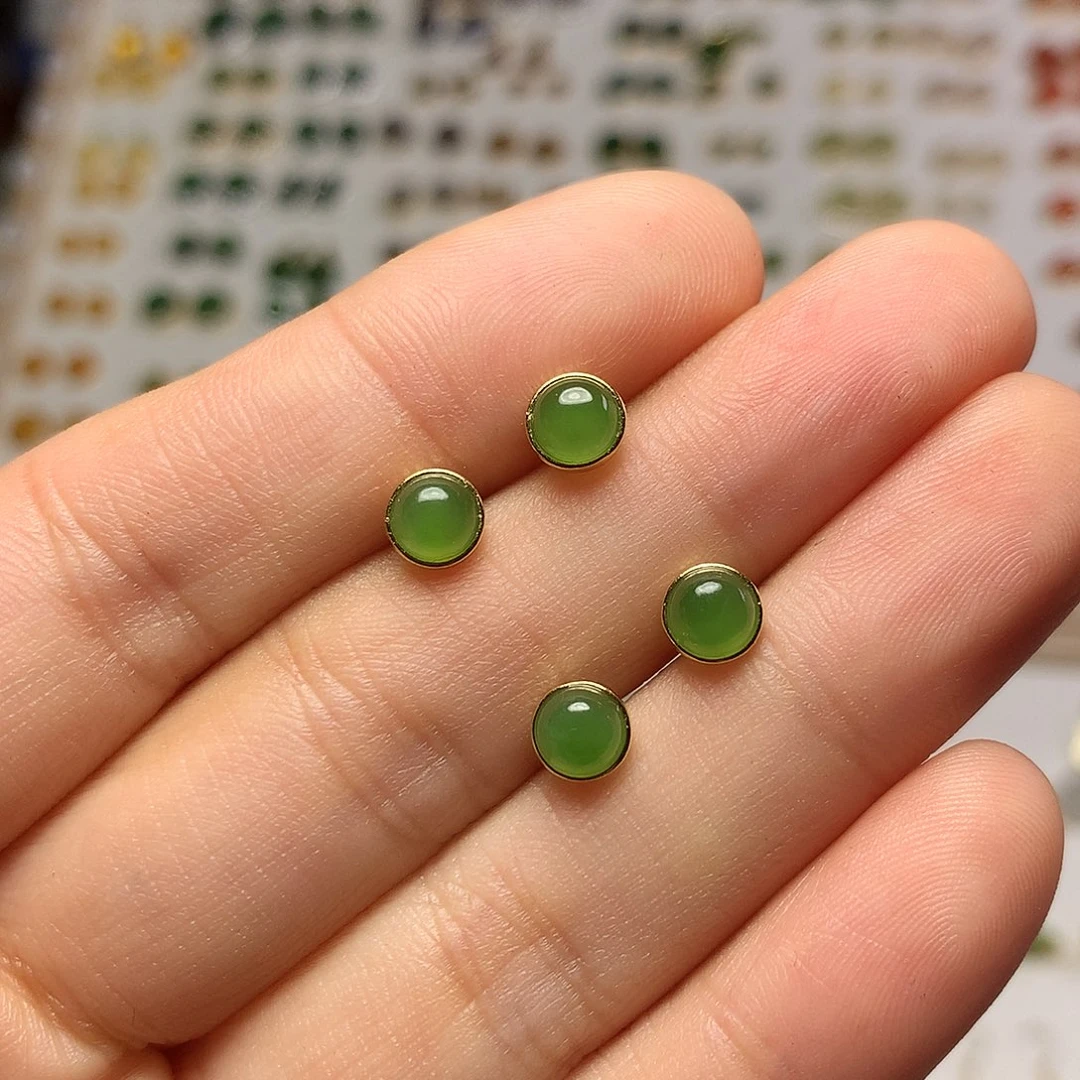 银S925镀金镶嵌和田玉（碧玉）耳饰