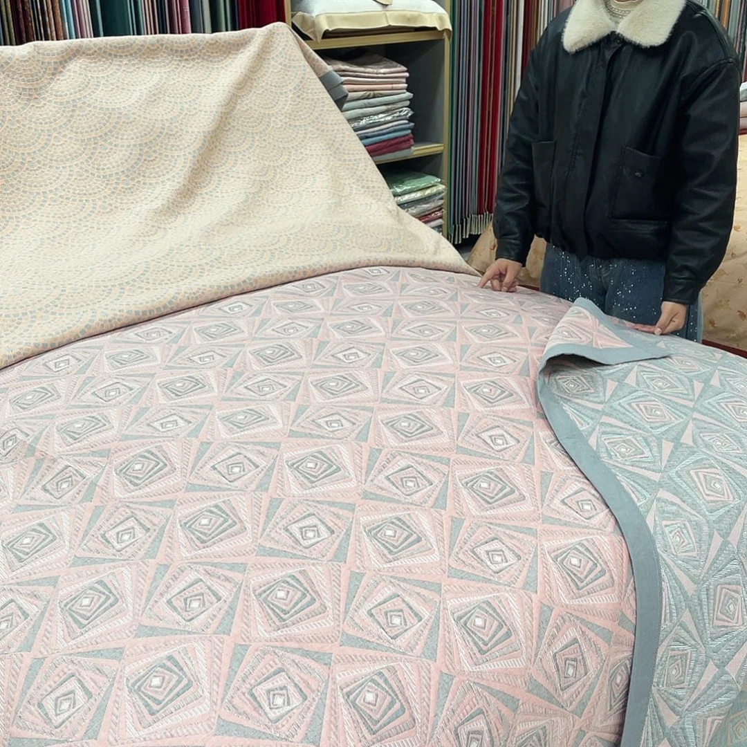 棉几何粉枕套一对