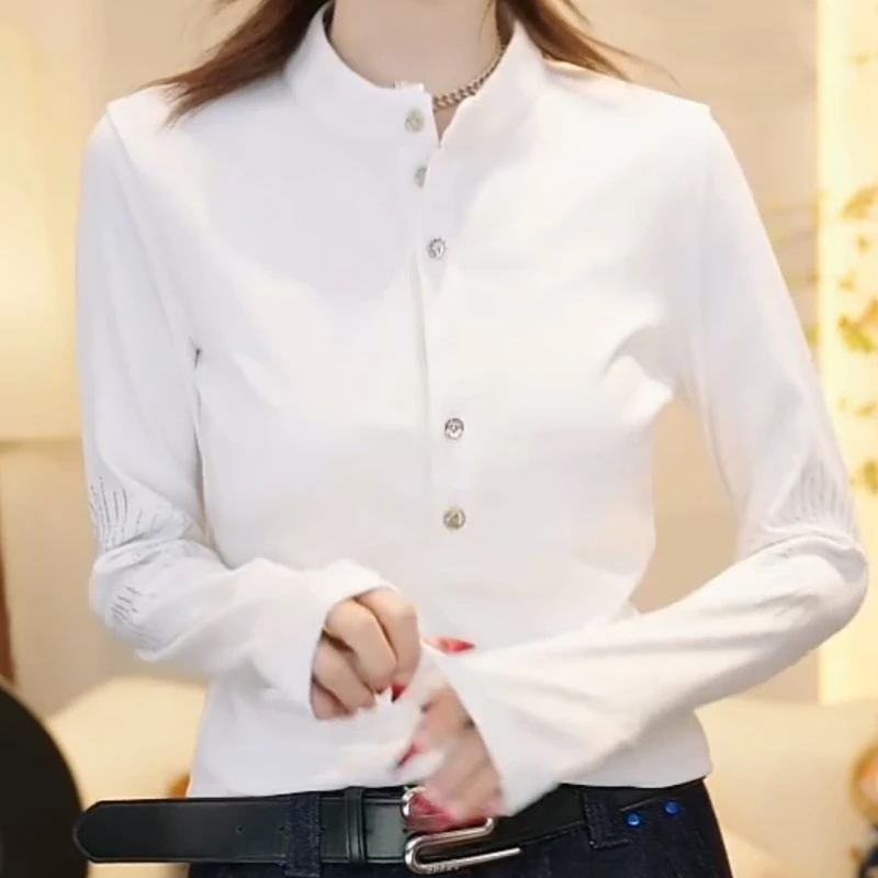 气质修身显瘦长袖T恤女秋季新款韩系高级感穿搭半开领休闲上衣潮