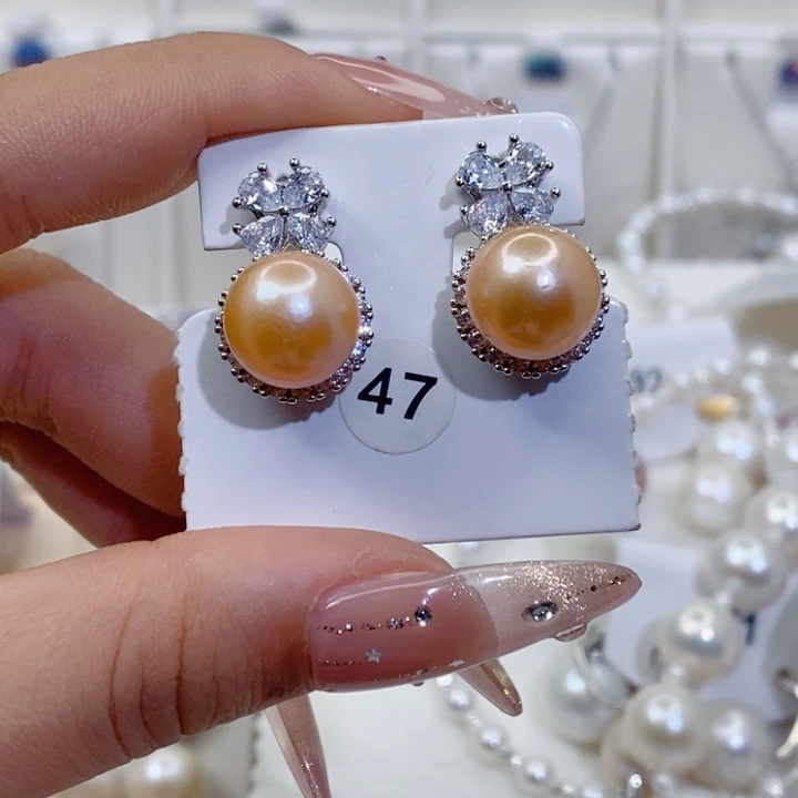 耳饰银S925镶嵌淡水珍珠