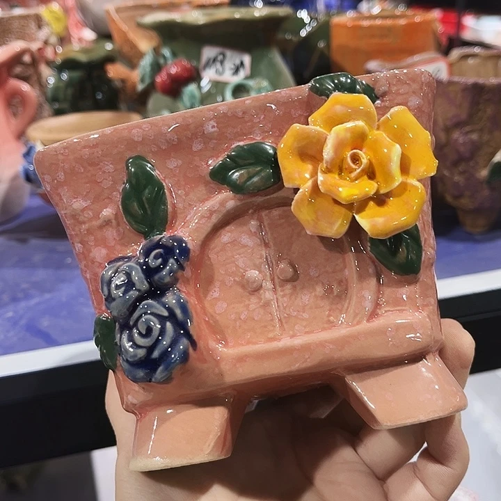 瓷片花盆多肉植物艺术品