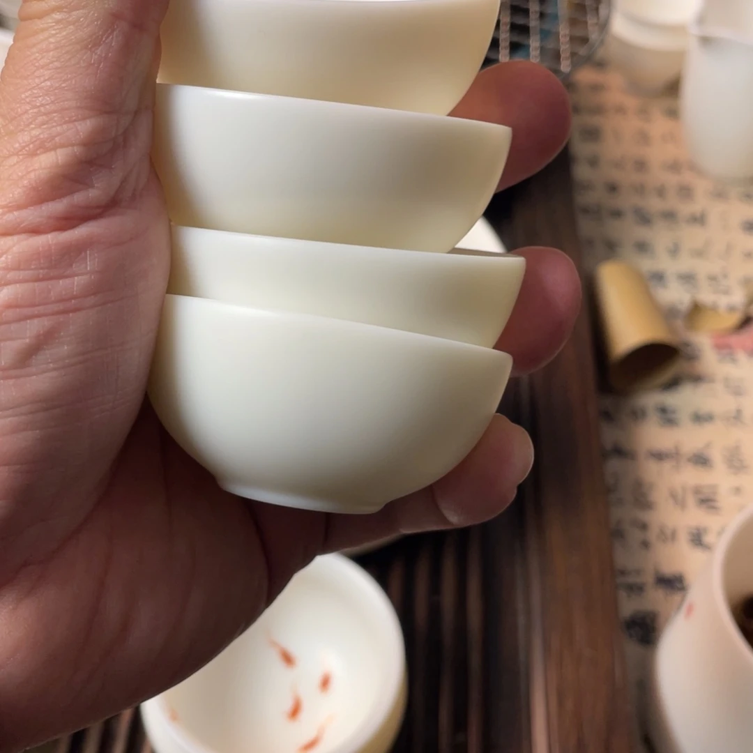 瓷片萬**韁知旅茶器素烧客杯四个150预存扣