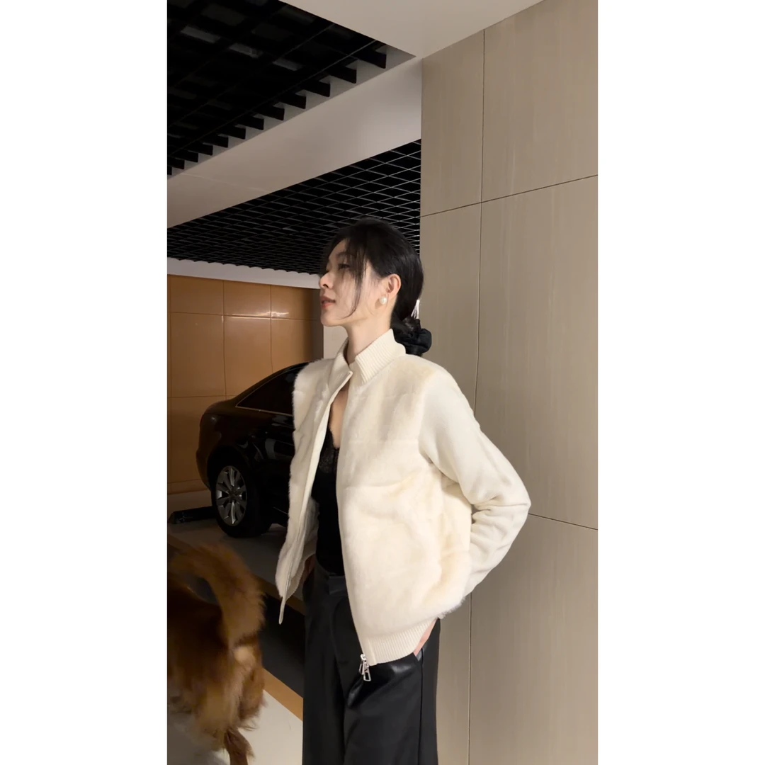 【旧贵新裘】老钱立领环保水貂绵羊毛拼接90白鹅绒服外套