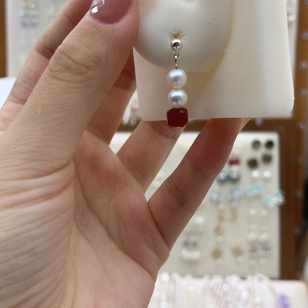 耳饰银S925镶嵌淡水珍珠