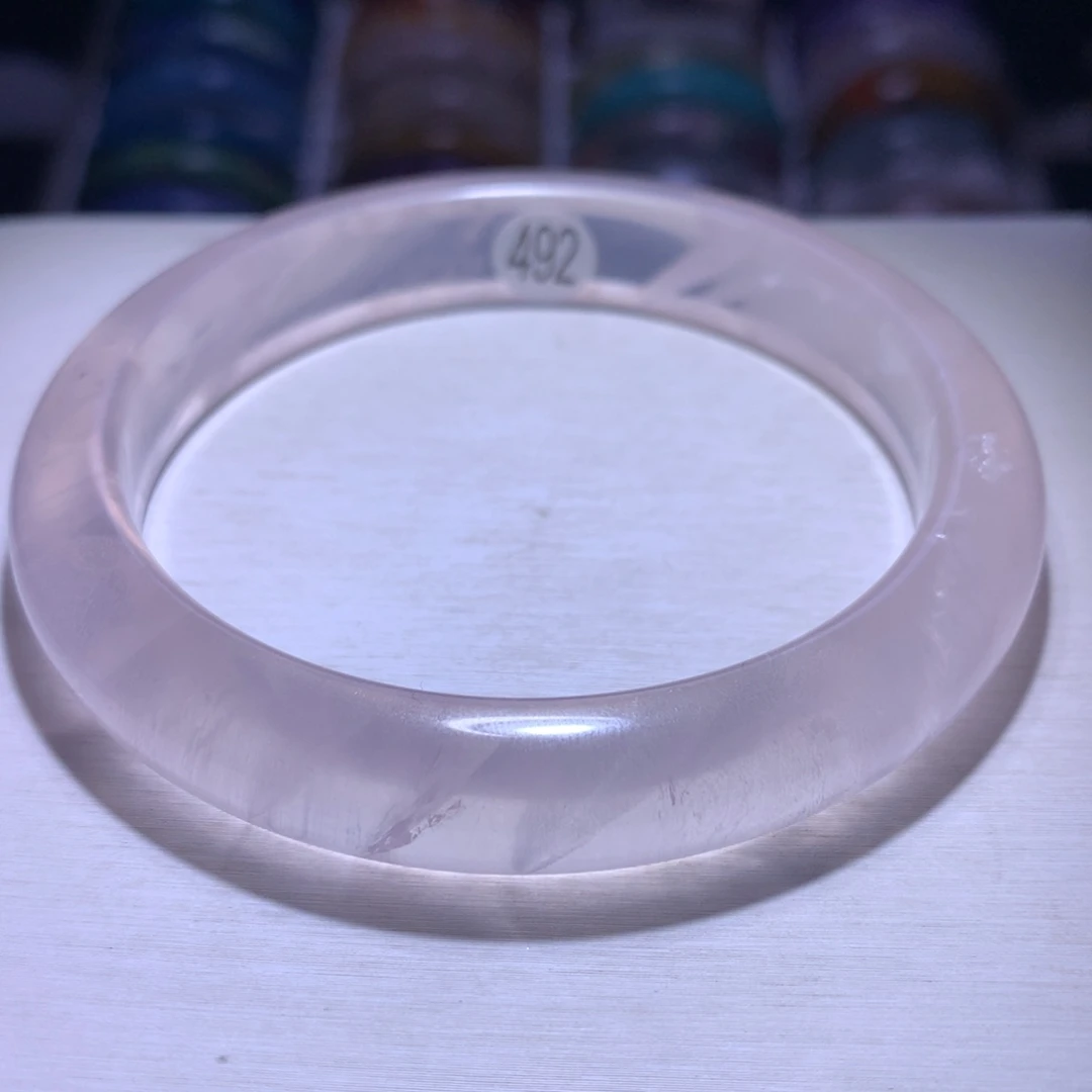 水晶手镯银S925镶嵌粉晶64圈492