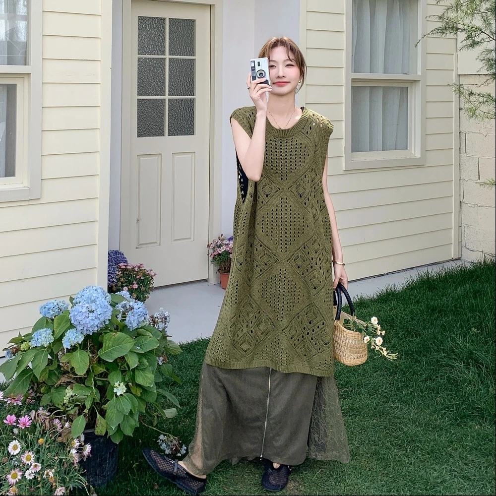 VONSRMAN森系淡人穿搭碎花半身裙叠穿日系文艺复古慵懒松弛绿色无