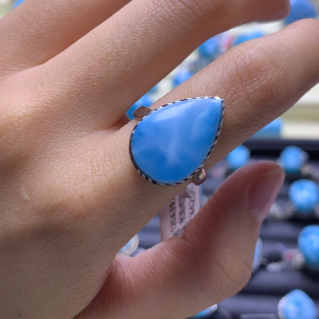 针钠钙石（海纹石）银S925镶嵌戒指水滴戒指色差略异