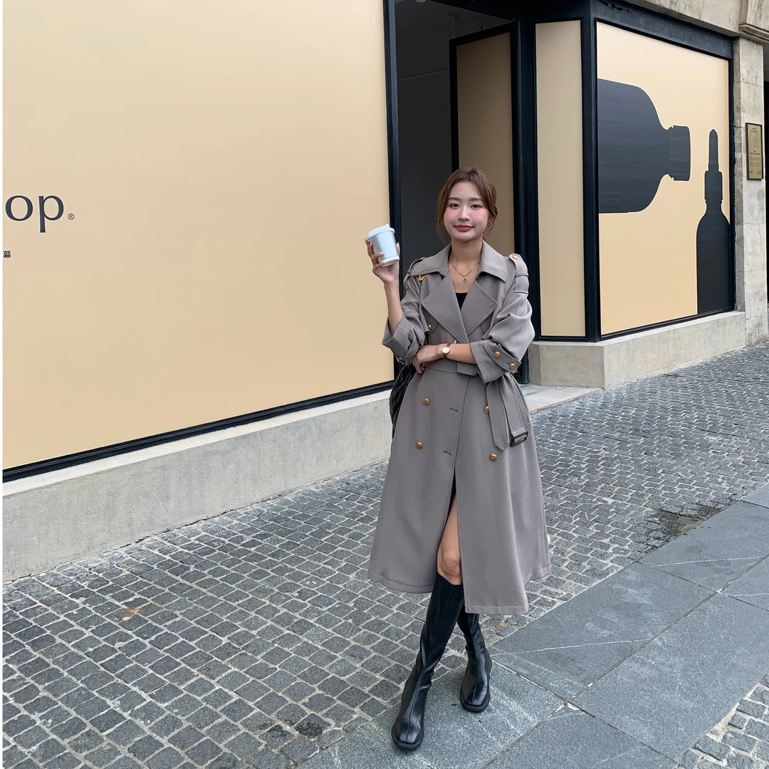 新款风衣外套女气质通勤显瘦中长款大衣女小个子短款双排扣