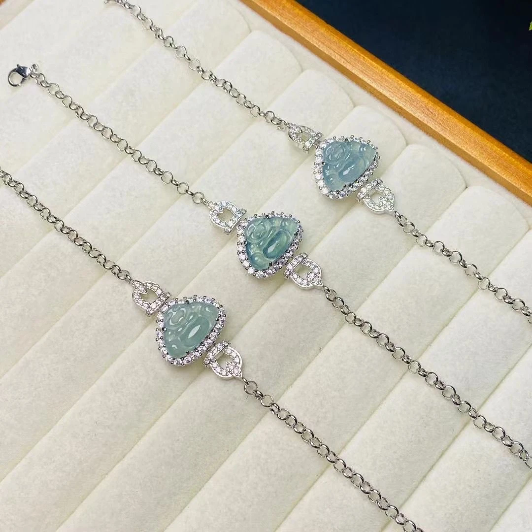 天然A货翡翠晴水佛公手链